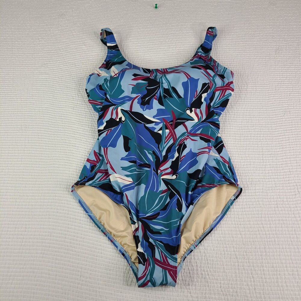 Duluth AKHG 14 Lost Lake Swim Suit Blue Floral One Piece Upf 50 Built-in Bra